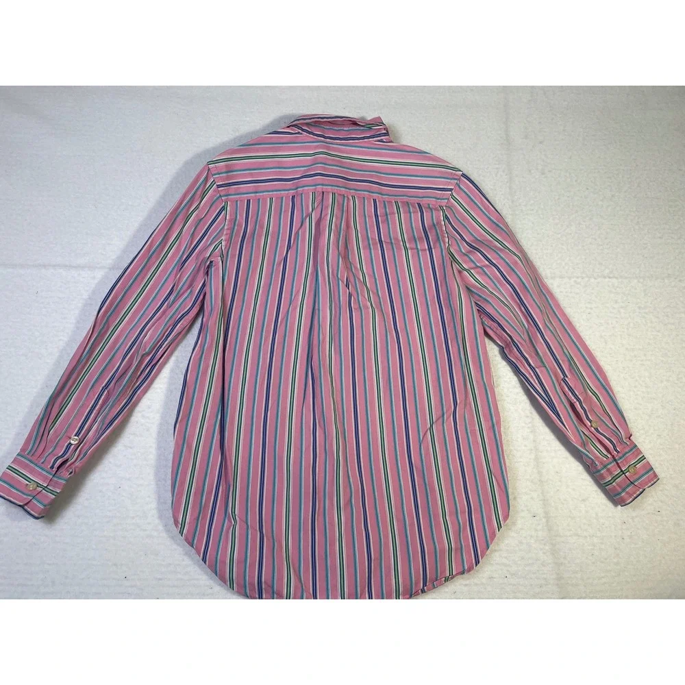 Ralph Lauren Kids Pink Multi Stripe Button Down Shirt Boys Size M 10-12 Cotton